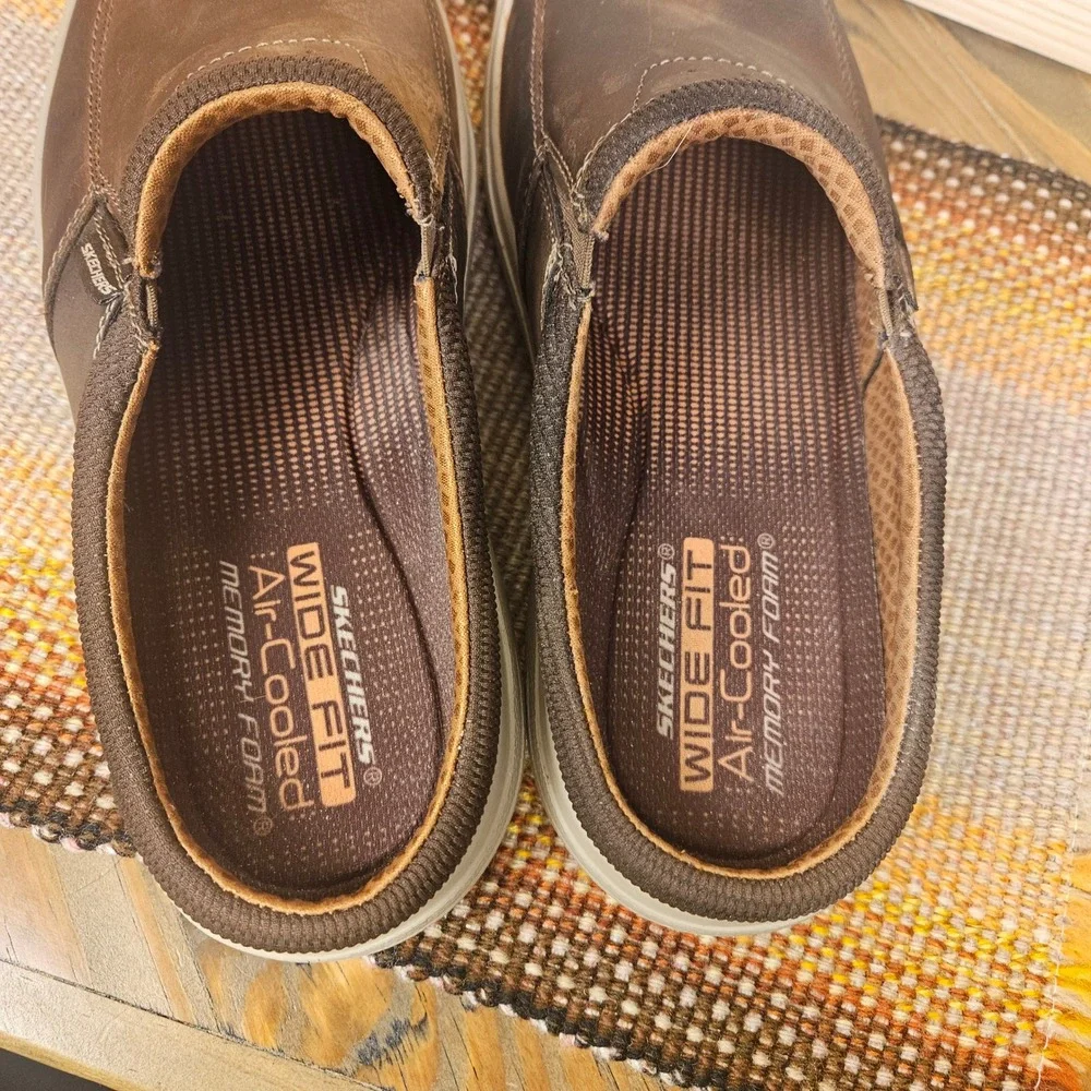 Skechers Mens Porter Vamen Brown Leather Slip On Loafer Mules Wide Fit 65097W 13